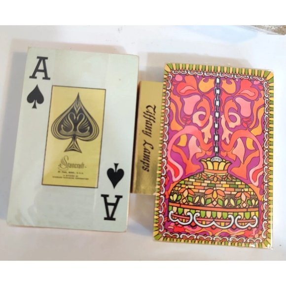 VINTAGE STANCRAFT DOUBLE DECK TIFFANY LAMPS PINACHLE Open Case With SEALED Cards - Picture 4 of 9